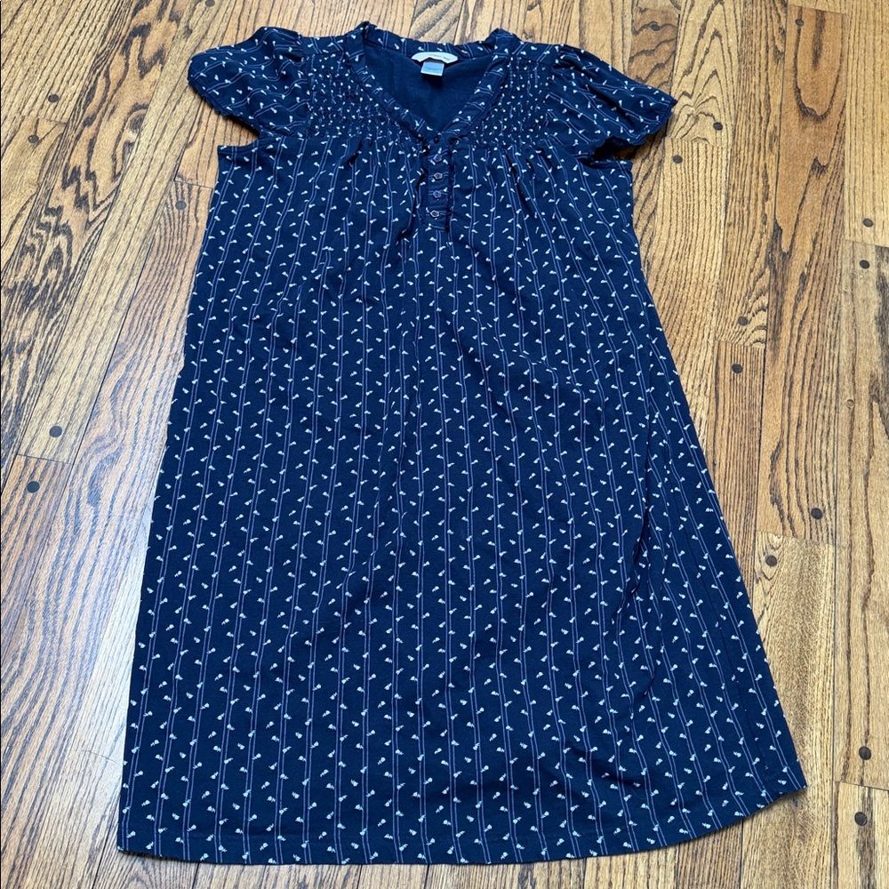 Carroll Reed sz M 100% Cotton Blue small floral striped nightgown nightie w lace